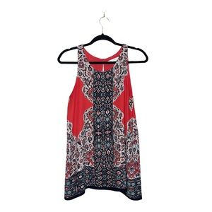 Max Studio Coral Red & Multicolor Boho Print Lined Tank Top Medium Women’s